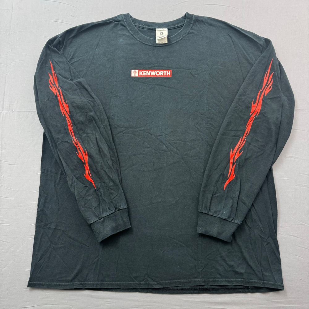 Kenworth Long Sleeve Shirt Men 2XL Black Red Box Logo Flame Graphic BDA Trucking